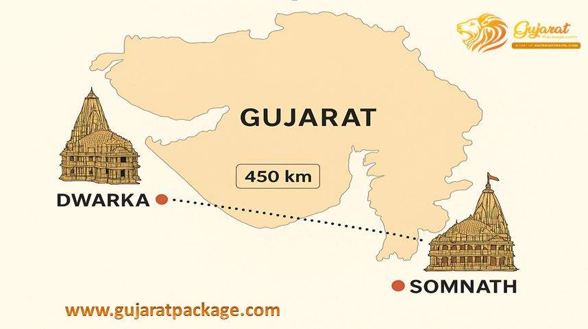 Dwarka Somnath Locations and distance on Map