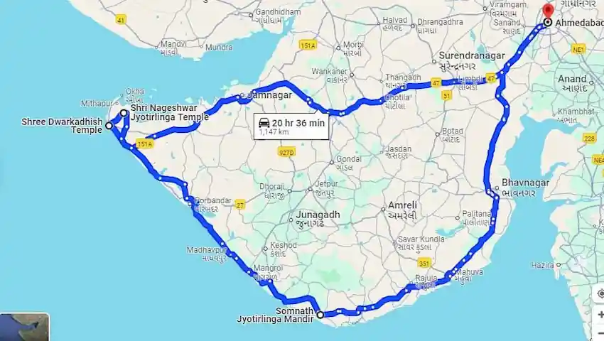 Dwarka to Nageshwar Jyotirlinga Distance and Route Map